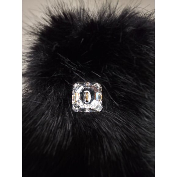 Swarovski Faux Fur Black Bracelet Cuffs With Crystal Buttons - Made In Italy - Picture 4 of 9
